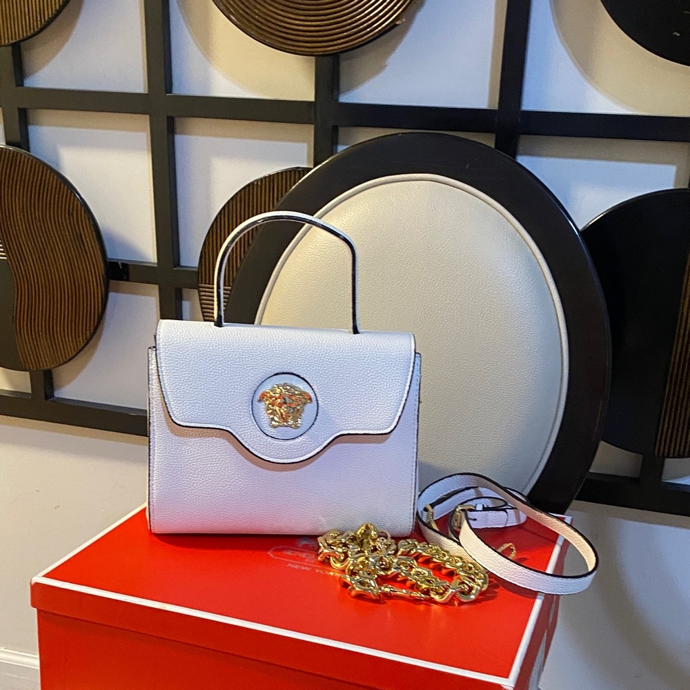 White Crossbody Bag with Gold Chain